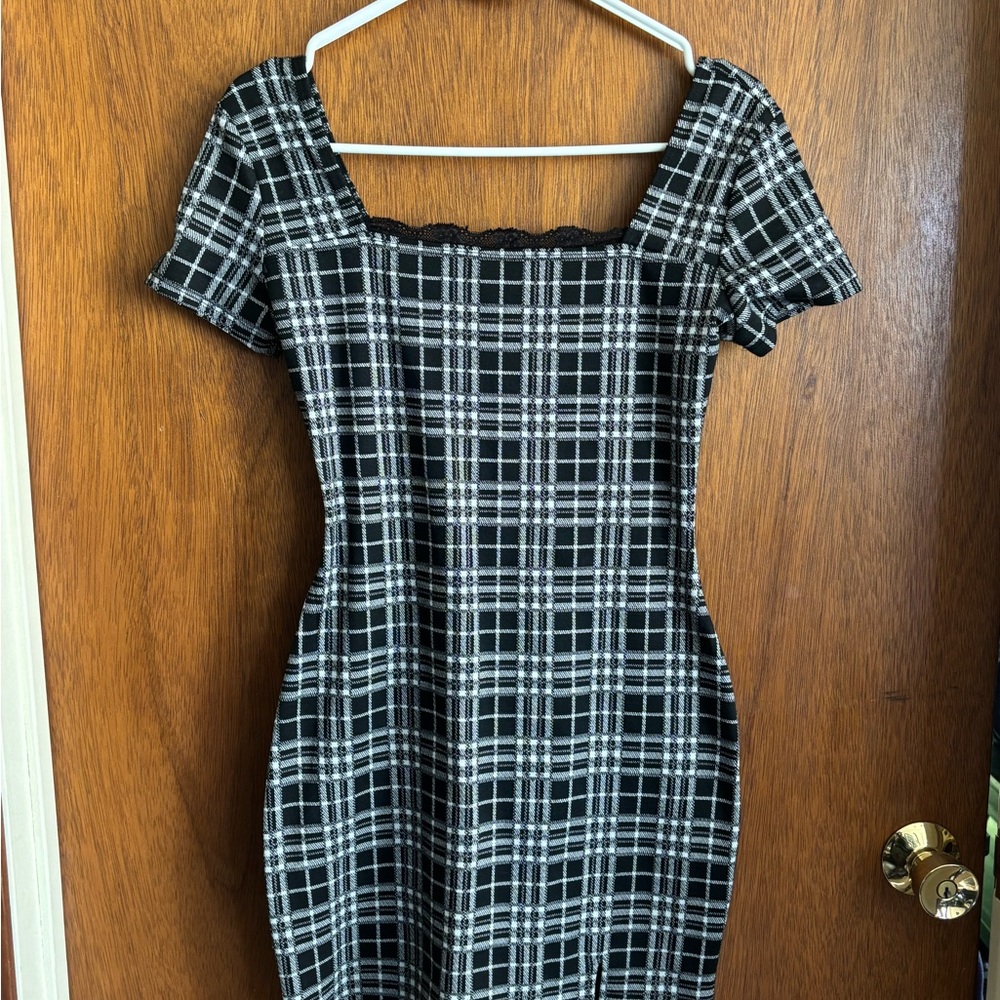 Eyeshadow Black and White Plaid Mini Dress